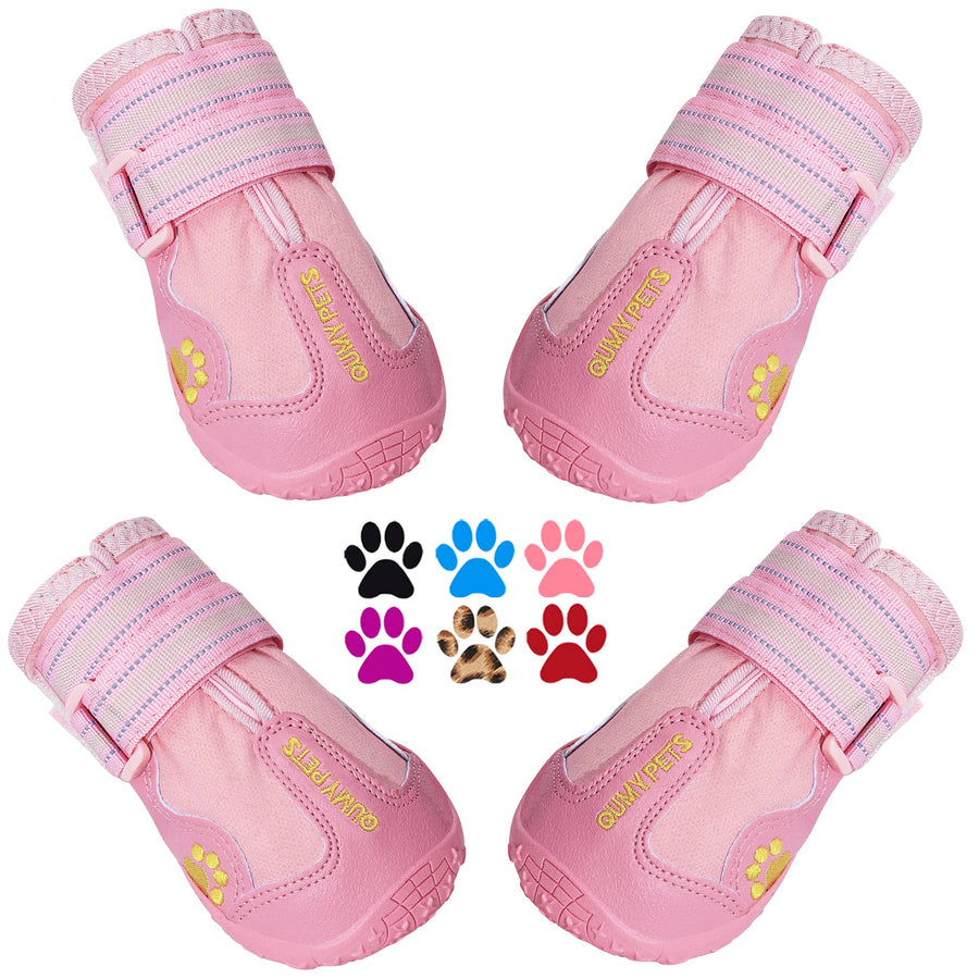 Dog Shoes for Large Dogs, Medium Dog Boots & Paw Protectors for Winter Snowy Day, Summer Hot Pavement, Waterproof in Rainy Weather, Outdoor Walking, Indoor Hardfloors Anti Slip Sole Pink 6