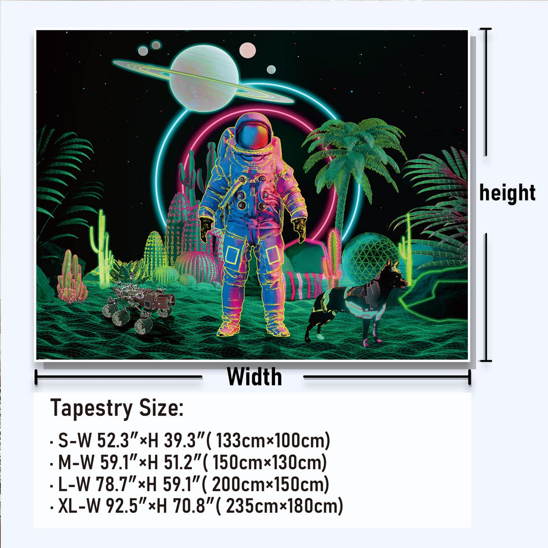 Amonercvita Blacklight Astronaut Tapestry UV Reactive P