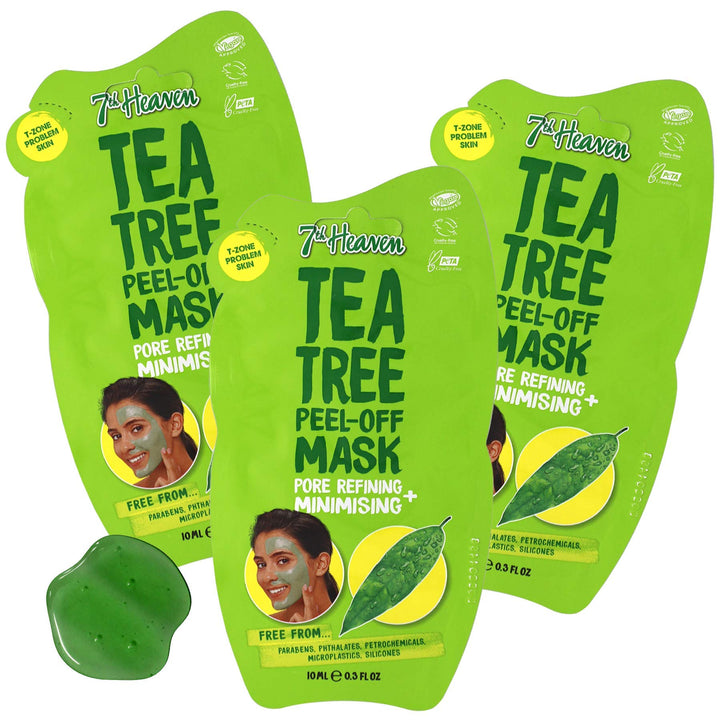 Tea Tree Easy Peel-Off Mask, Assists in Pore Refining &amp; Minimizing, Help with T-Zone Problem, Parabens Free, Green, 3 Pack of 0.3 fl oz. Sachets