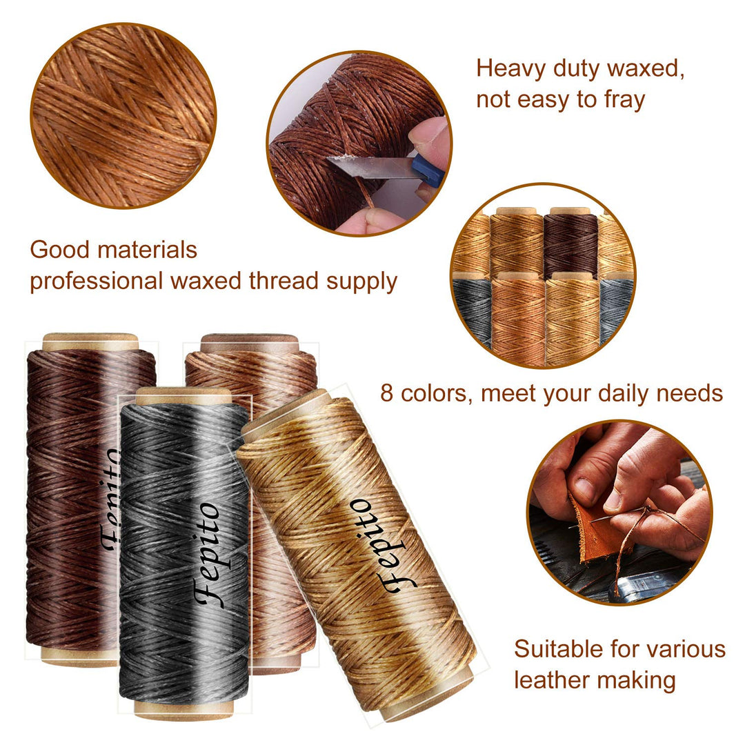 21pcs Leather Waxed Thread 8 Color 264 Yards 150D Leather Sewing Waxed Thread Cord with Leather Craft Hand Tools Kit for DIY Sewing Craft