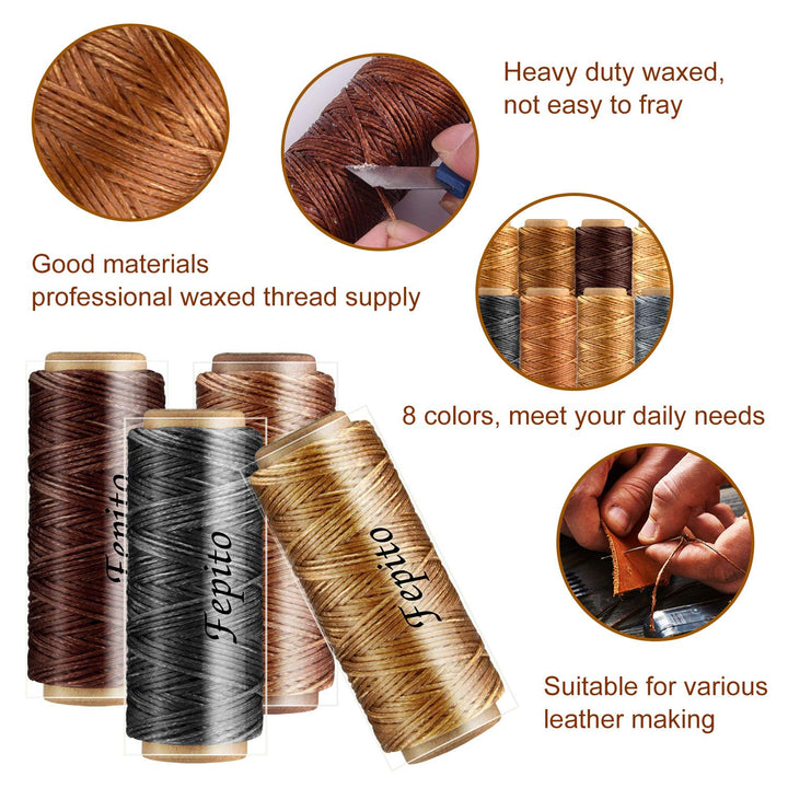 21pcs Leather Waxed Thread 8 Color 264 Yards 150D Leather Sewing Waxed Thread Cord with Leather Craft Hand Tools Kit for DIY Sewing Craft