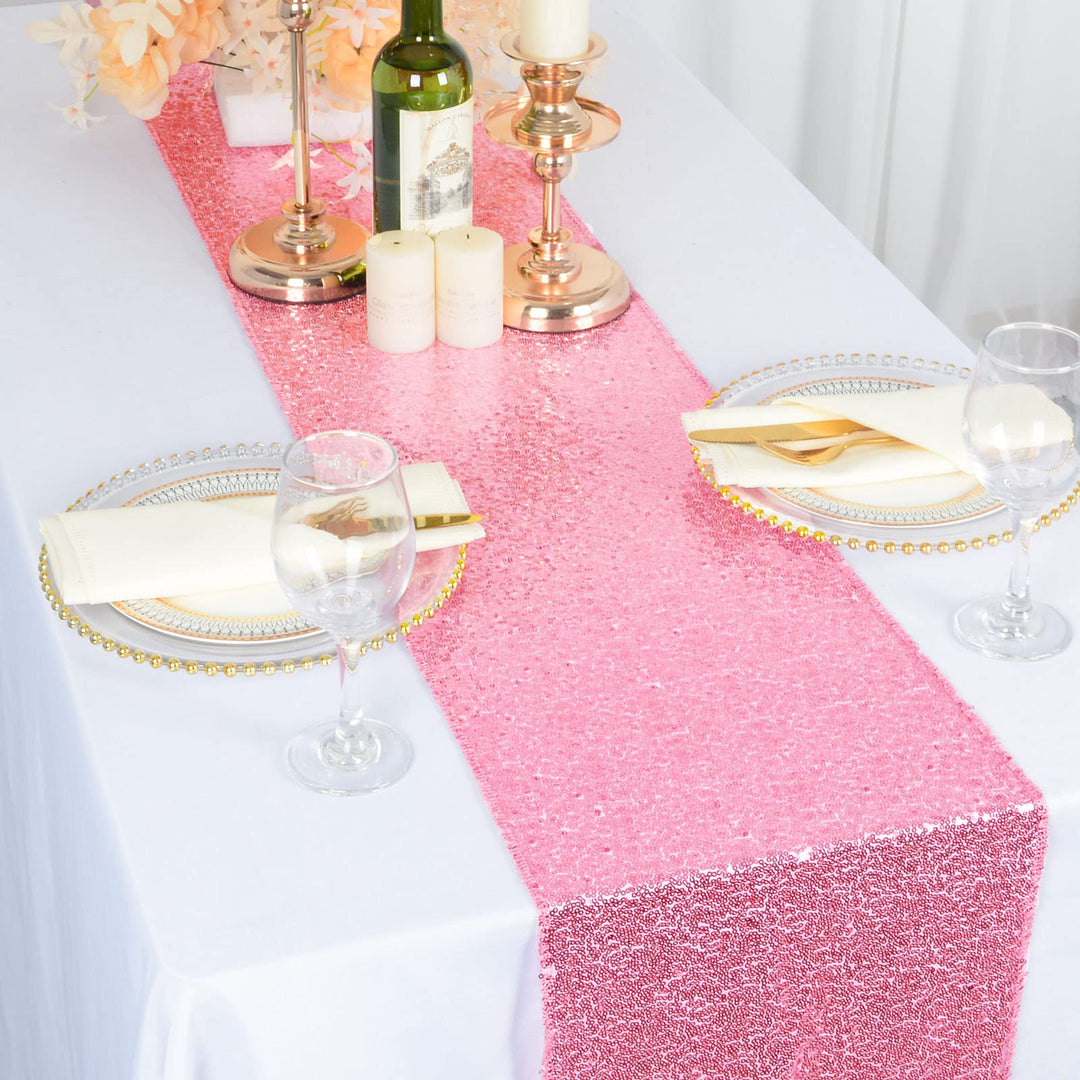 ShinyBeauty Pink Gold Sequin Table Runner 2 Pack 12x108