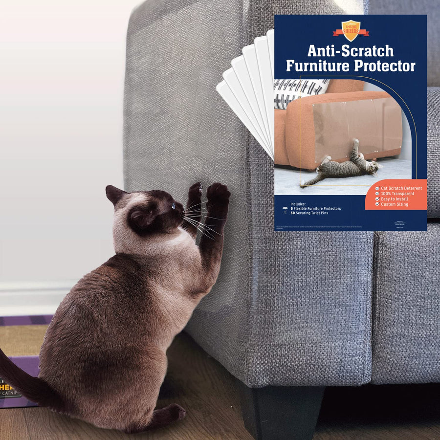 Sofa Protectors from Pets - 6-Pack of 17-Inch x 12-Inch Cat Anti Scratch Furniture Protectors w/Twist Pins - Strong, Clear, Couch Protector - Cat Deterrent Accessories