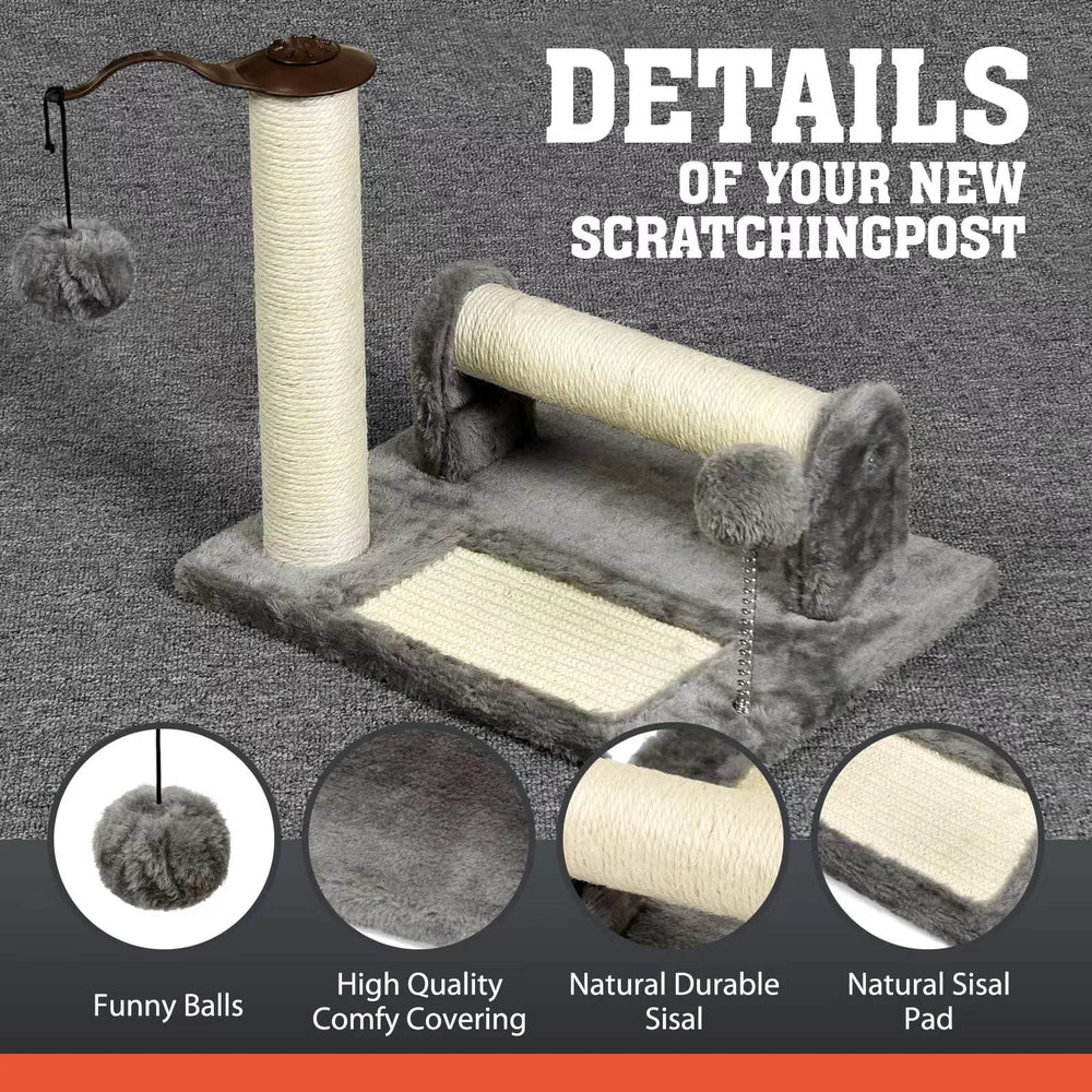 Petellow Cat Scratching Post and Pad, Cat Scratching Posts for Indoor Cats, Natural Sisal-Covered Cat Scratch Post and Pads with Cat Play Ball, Cat Scratcher for Kittens and Cats-Grey