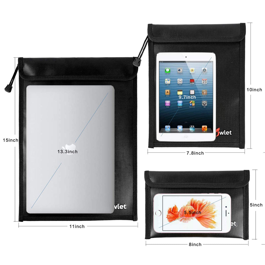 Fireproof Waterproof Money Document Bag - 3 Pack Safe Upgraded Zipper Bags, Fire &amp; Water Resistant Storage Organizer Pouch for A4 A5 Documents Holder,File,Cash,Jewelry,Passport,Tablet,Laptop (Black)