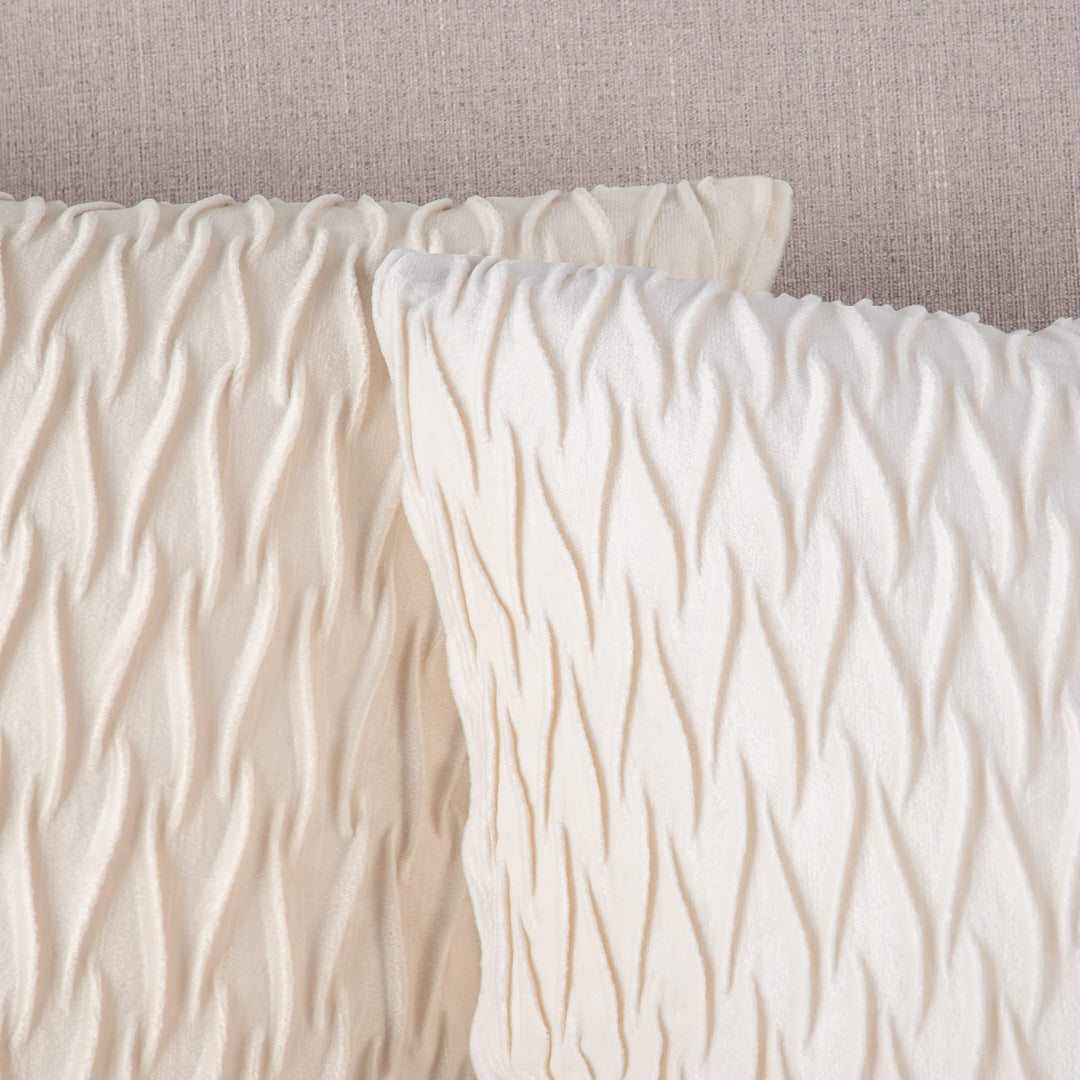 Set of 2 Super Soft Velvet Decorative Throw Pillow Covers 24x24 inch Beige Square with Texture Luxury Style Cushion Case European Pillow Shell for Sofa Bedroom