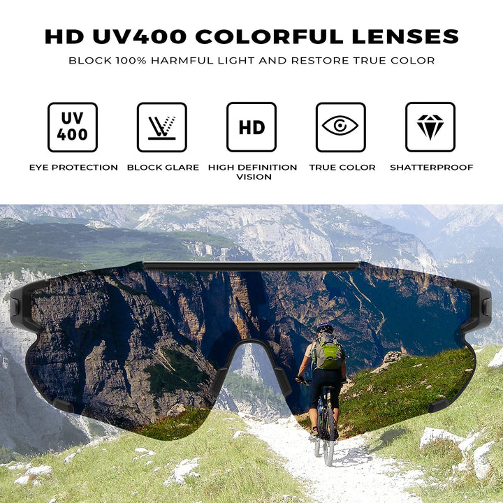 Mens Sports Sunglasses Cool Blue Lens Polarized Wrap Around MTB Cycling Glasses for Womens Safety Goggles
