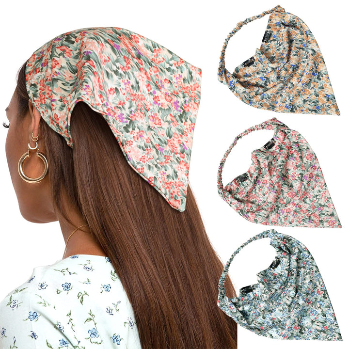 AWAYTR Hairband, 3 PCS Floral Elastic Head Scarf - Chif