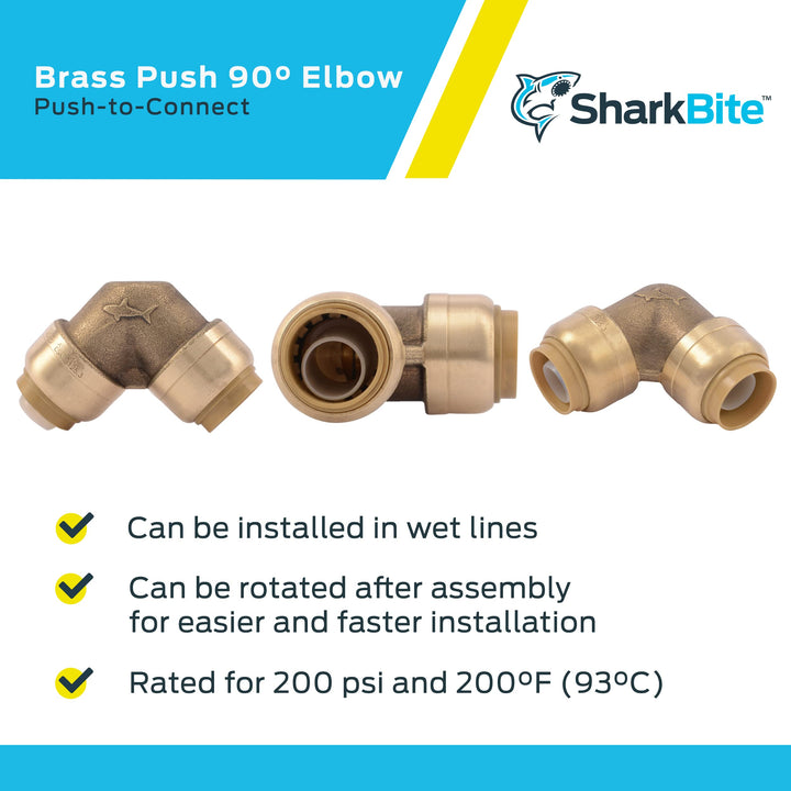SharkBite 1/2 Inch 90 Degree Elbow, Push to Connect Bra