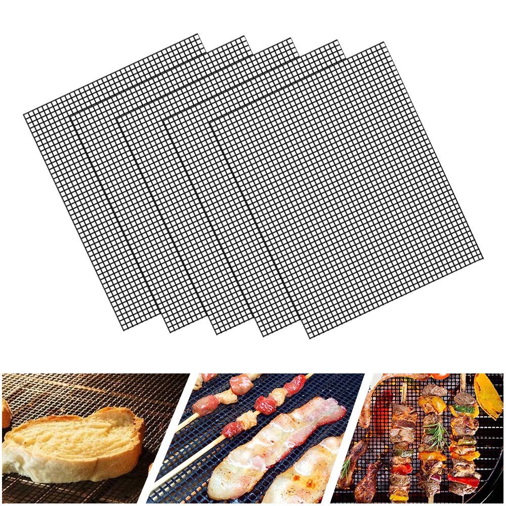 BBQ Mesh Grill Mat Set of 5 - Heavy Duty Nonstick Mesh Grilling Mats &amp; Barbecue Accessories - Reusable and Easy to Clean - Works on Gas, Charcoal, Electric Grill and More - 15.75 x 13 Inch