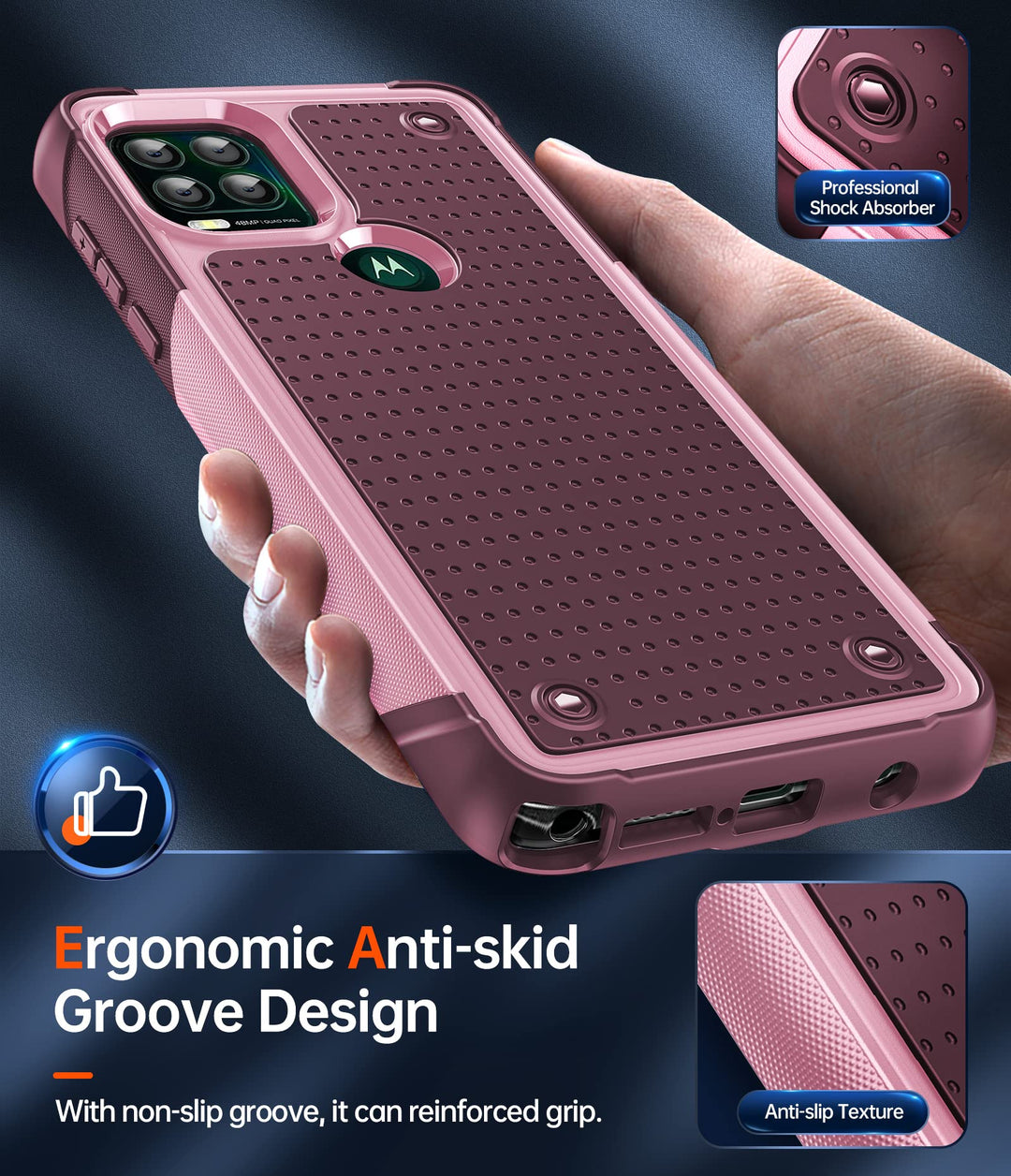 for Moto-G-Stylus-5G-2021-Case: Moto G Stylus 5G Case with Screen Protectors, Dual Layer Protective Hard PC Back &amp; Soft Bumper Resilient Shock Absorb Motorola G Stylus 5G 2021 Case, Red Pink