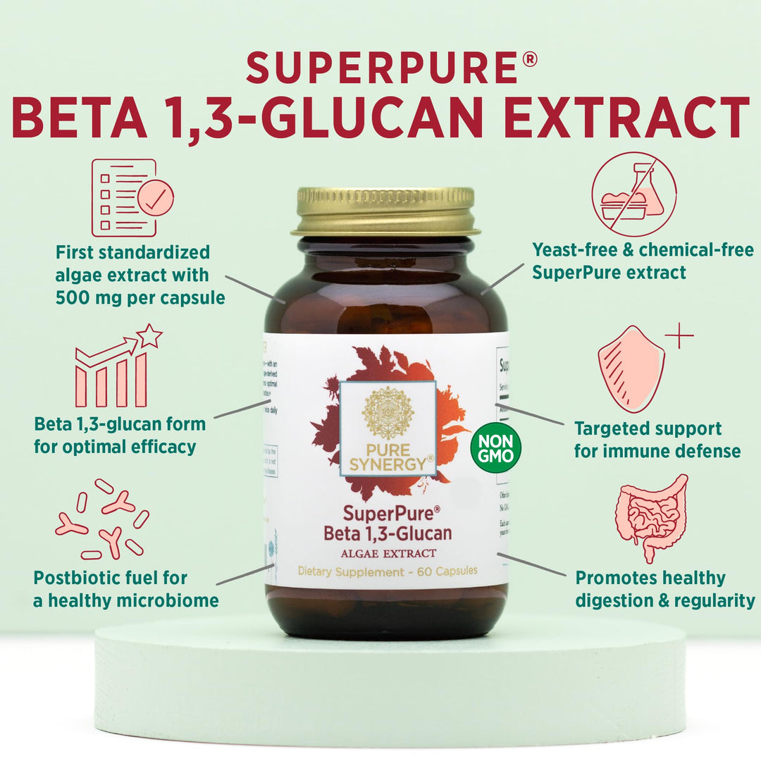SuperPure Beta 1,3-Glucan Extract | 500 mg Beta 1,3-Glucan Supplement from Algae | Yeast-Free, Non-GMO, Standardized Extract | Supports Immune Health &amp; Digestion (60 Capsules)