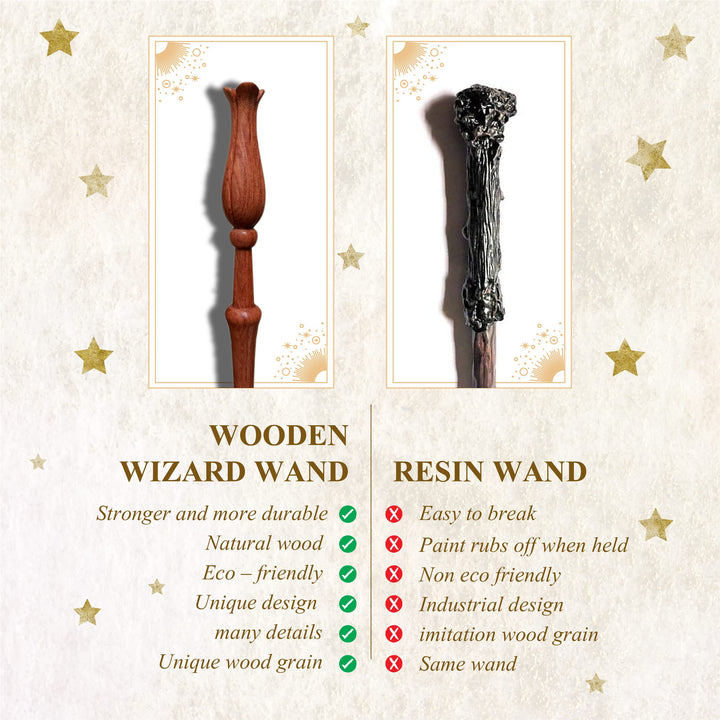 Hand Carved Wooden Flower Wand, Handmade Magic Wand for Collectible and Cosplay Girl Wand 15&#39;&#39; for Children and Adults on Halloween, Christmas (Flower Wand)