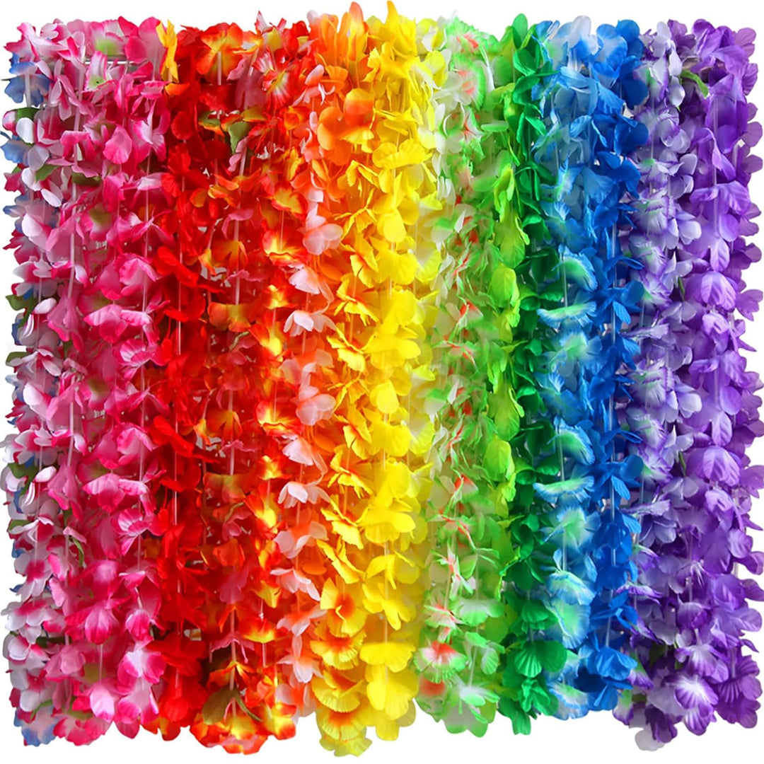 50 Counts Tropical Luau Leis Flower Lei Theme Party Favors Hawaiian Leis Necklace Hawaii Silk Wreaths Holiday Wedding Beach Birthday Decorations Assortment