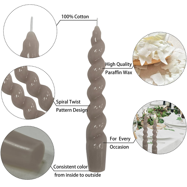 Brown Spiral Taper Candles Twisted Candles H 7.5inch Candles Stick Unscented Dinner Candle Dripless for Home Decor, Relaxation &amp; All Occasions(Brown)