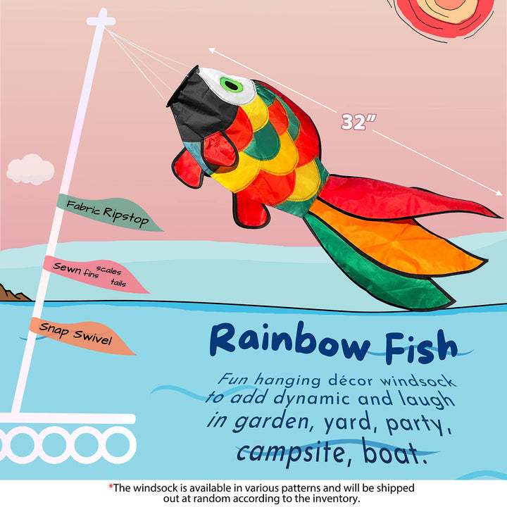 Cute Rainbow Fish Windsock Spinner Spiral 32-inch
