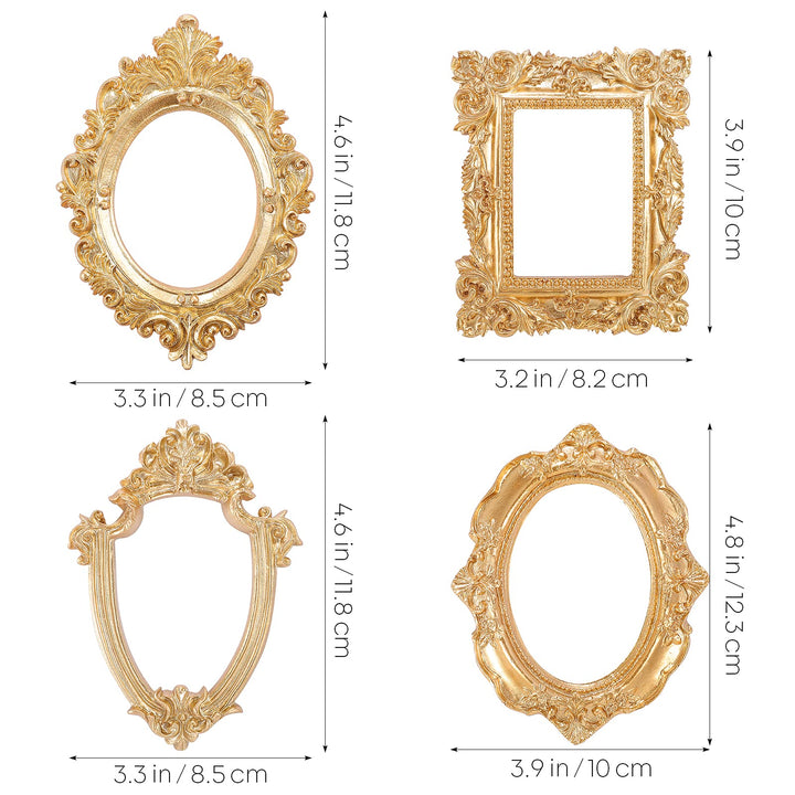 4 Pcs Vintage Resin Picture Frame Mini Gold Frames Antique Photo Frame Wall Hanging Photo Frame Oval Rectangle Baroque Frames Christmas Holiday Home Decor