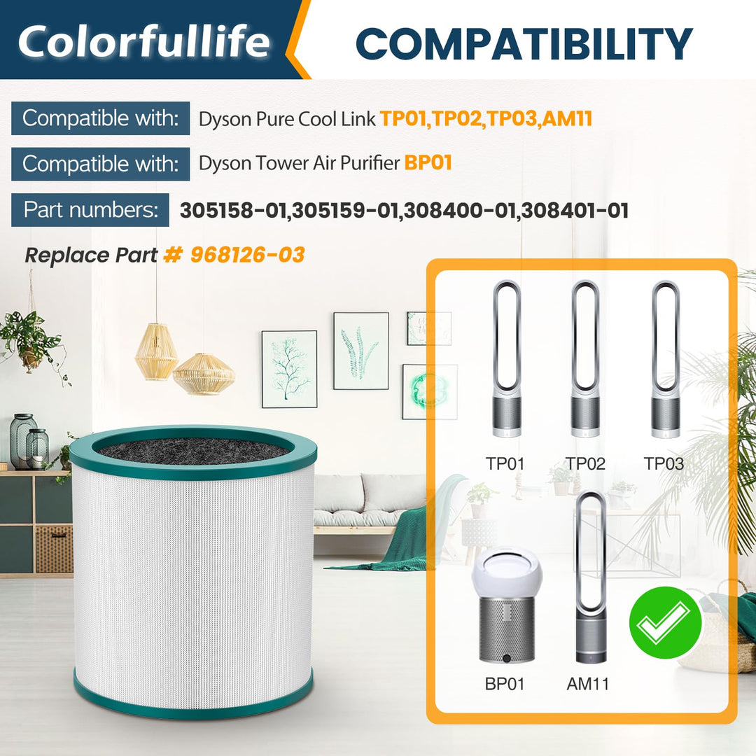 2 Pack TP02, TP03 Air Purifier Filter for Dyson Tower Purifier Pure Cool Link TP02, TP03, Compare to Part 968126-03