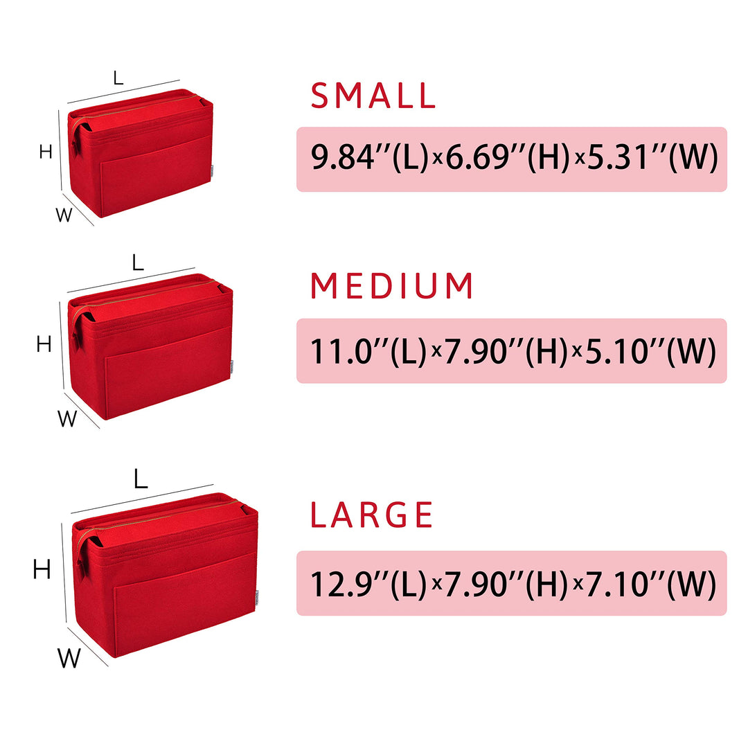 Felt Zipper Handbag Tote Purse Duffel Backpack Organizer Insert Red Large