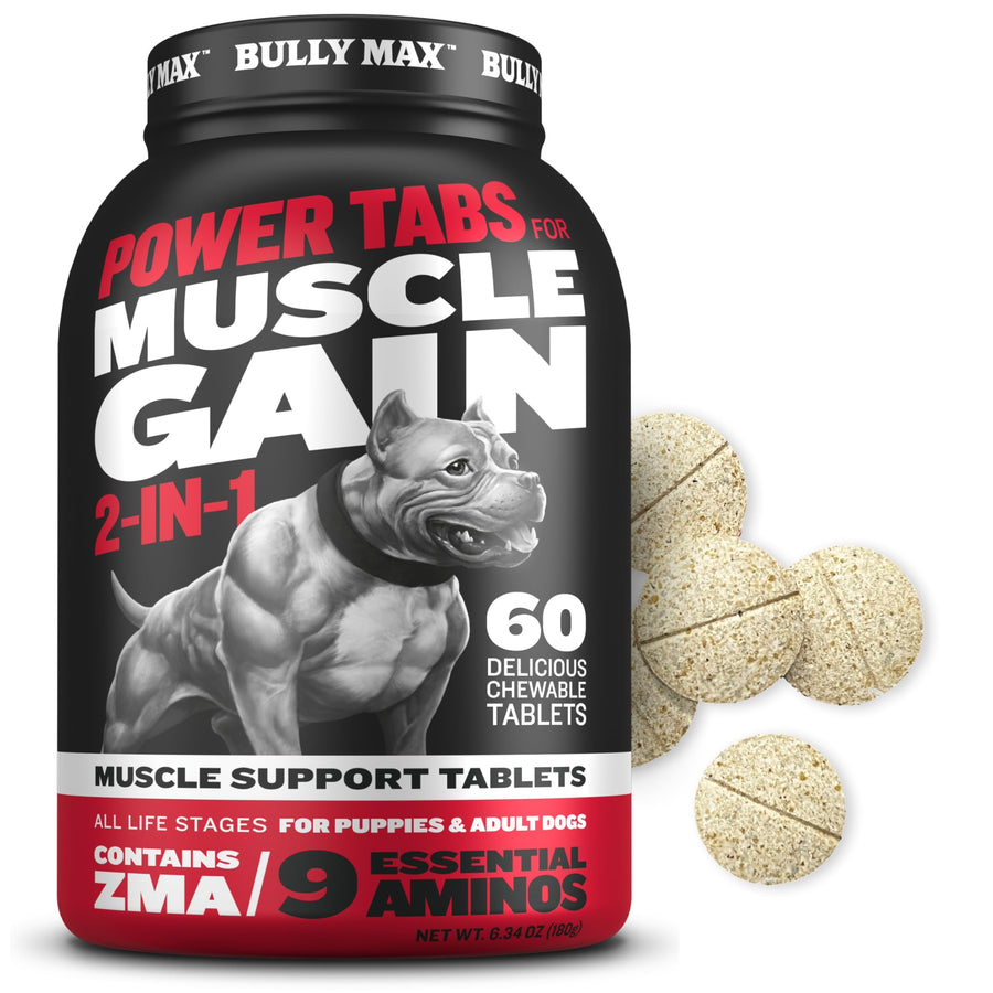2-in-1 Muscle Builder Chewable Tablets for Puppies & Adult Dogs - Puppy & Dog Vitamins & Supplements for Muscle Gain & Growth - Ultimate Canine Multivitamins for All Breeds & Ages - 60 Tabs