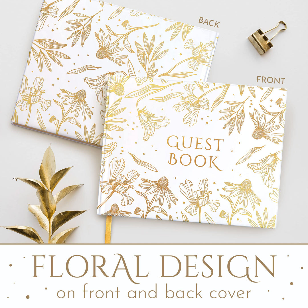 Beautiful Wedding Guest Book , Wedding Guestbook with Silver Pen , Guest Book Wedding with Gold Ribbon , Gold Guest Book , Wedding Guest with Gold Paper Edge , Wedding Book , Guestbook Wedding