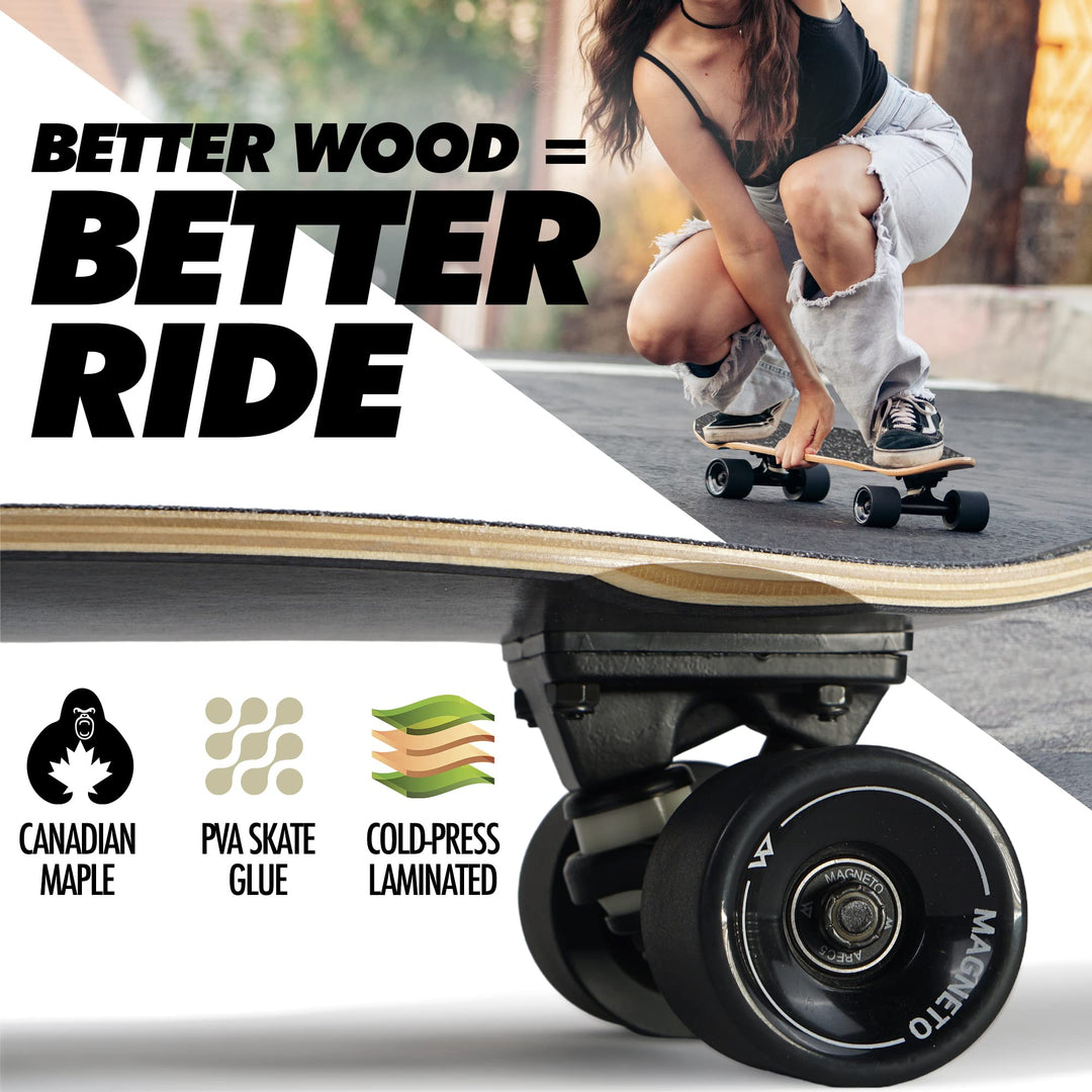 Complete Skateboard | 27.5 x 7.5 | Canadian Maple Wood | 60 MM Urethane Wheels | Double Kick Concave Deck | Kids Skateboard Cruiser Skateboards | Skateboard for Beginners, Teens &amp; Adults