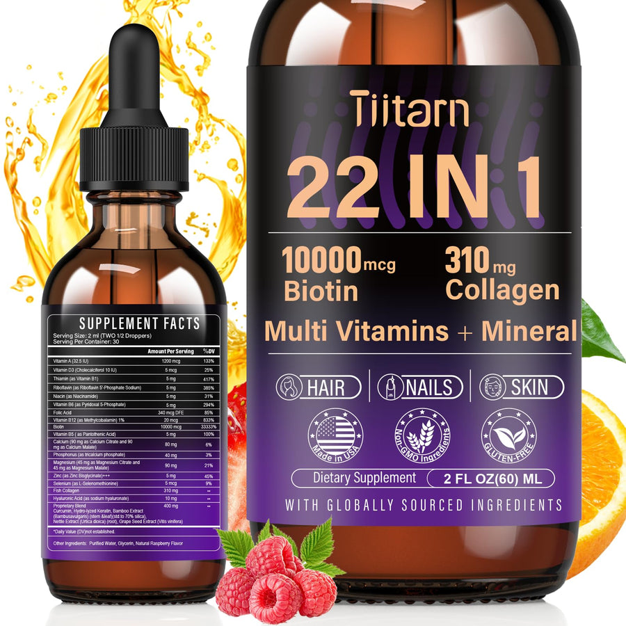Hair Vitamins Liquid Biotin, Collagen & Hyaluronic Acid – multivitamin Hair Growth for Women and Men Supports Hair, Skin & Nails | Vitamin B Complex | 98% Faster Absorption Than Pills-038