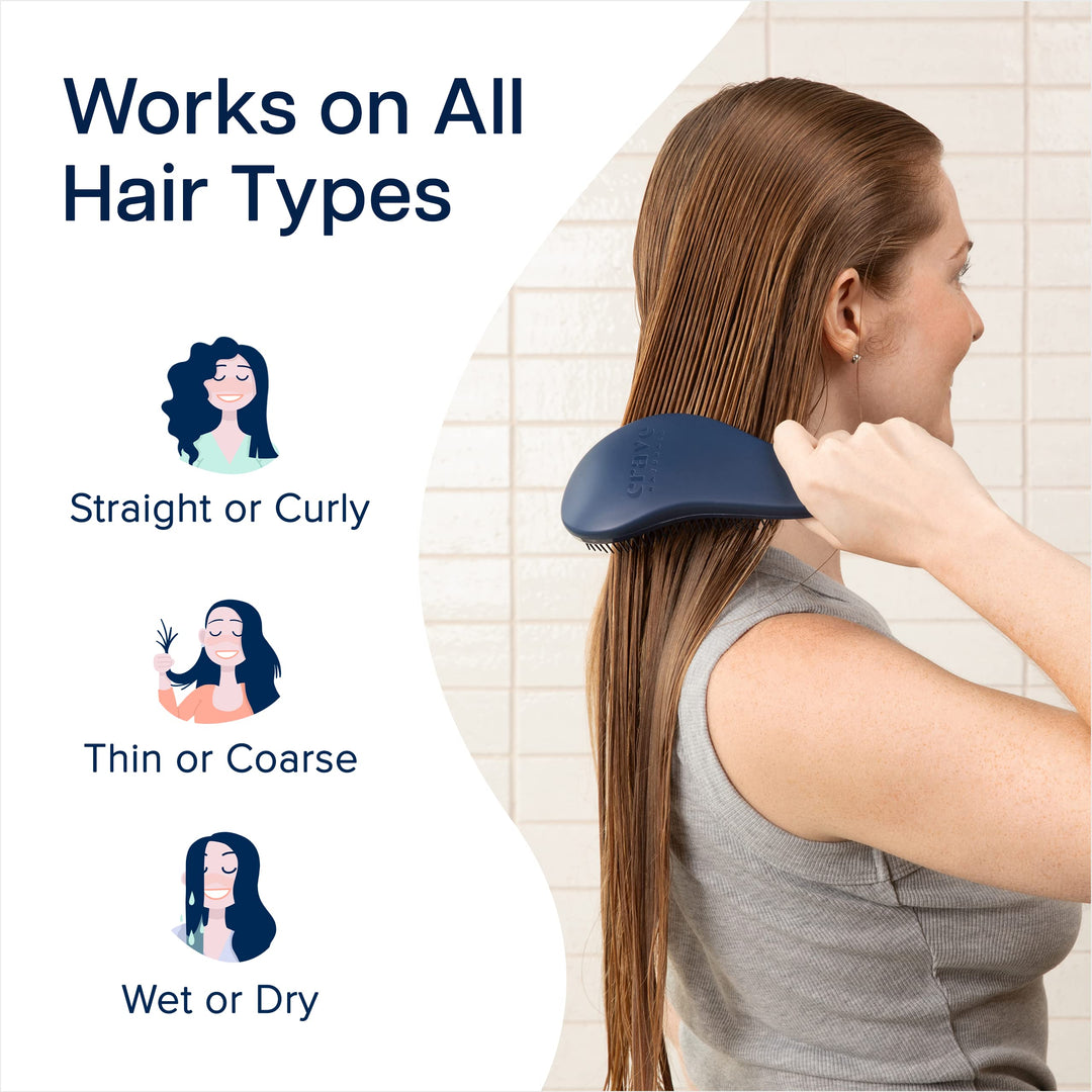 Glide Thru Detangling Brush - Detangler Brush for Natural, Curly, Straight, Wet and Dry Hair for Adults and Kids - Hair Brush for Little Girls, Toddlers, Teens - 7.5 x 3 inches, Blue