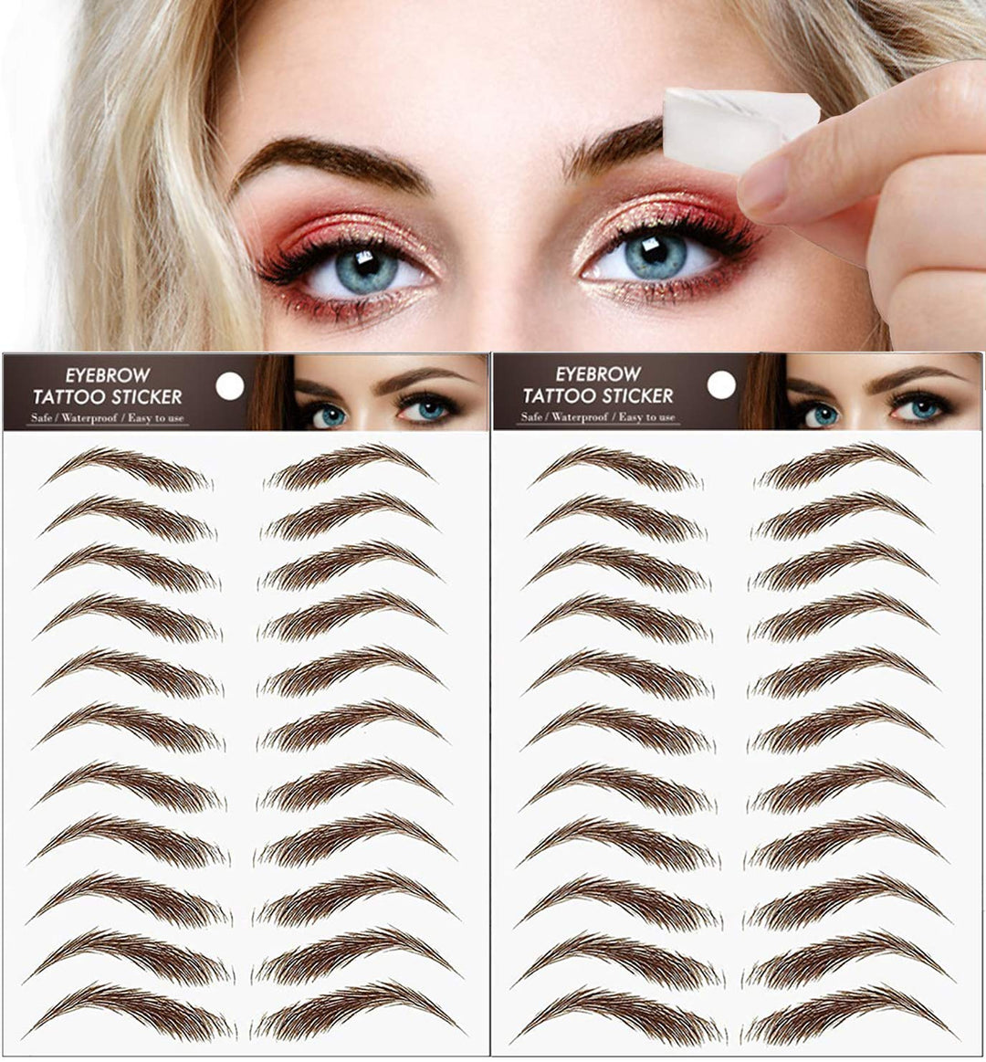 22 Pairs Eyebrow Tattoo Peel Off 4D Eyebrow Tattoo Sticker Nature False Eyebrows Hair-Like Authentic Eyebrows Long Lasting Waterproof Temporary Tattoo Eyebrow for Eyebrow Grooming Shaping (Brown)