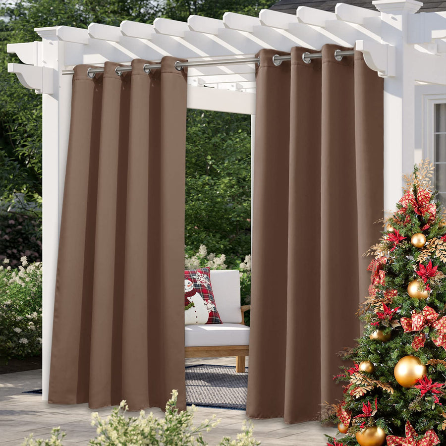 Outdoor Blackout Curtain for Patio Waterproof, Thermal Insulated Silver Rustproof Grommet Top Blackout Indoor Outdoor Curtain/Drape for Cabana, 1 Panel, W52 by L95, Tan