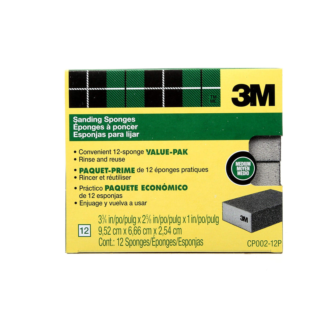 Sanding Sponge Block, 12-Pack, Medium Grits, 3-3/4 in x 2-5/8 in, Designed For Sanding Wood, Paint, Metal, Plastic or Drywall, Features Abrasive, Made with Durable Flexible Foam (CP002-12P)