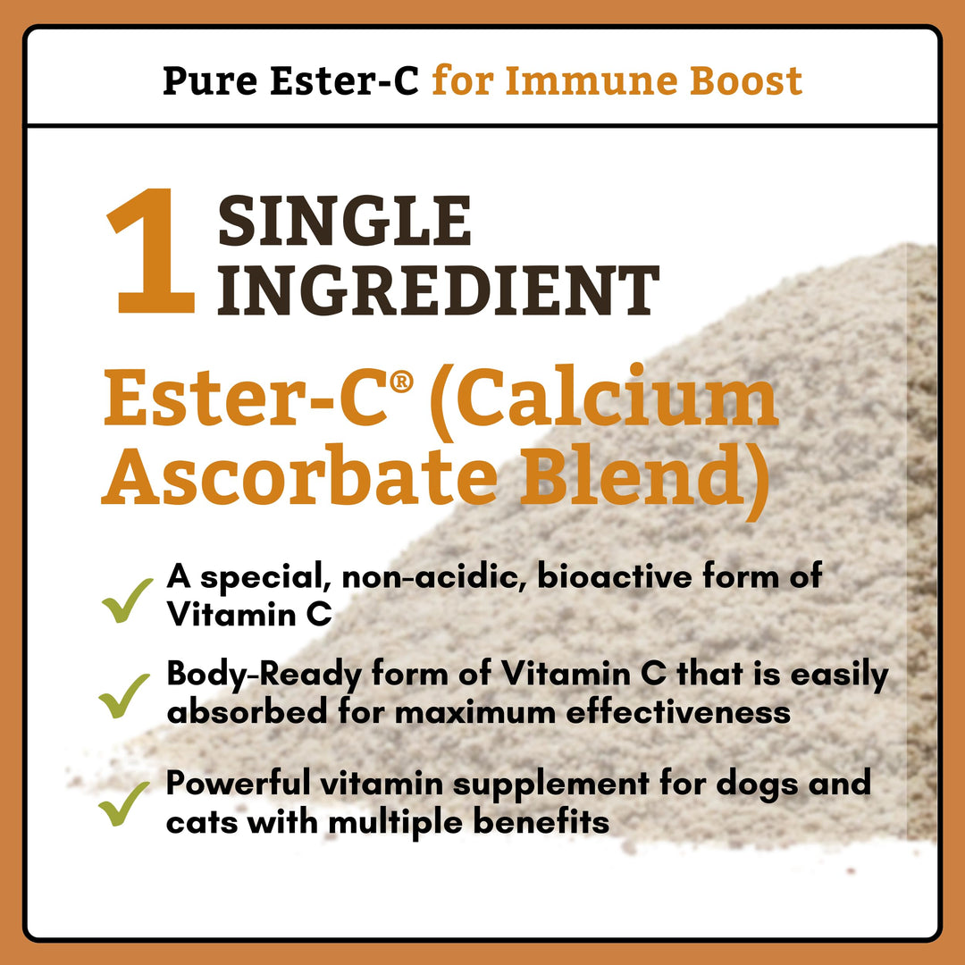 Pure Ester-C Powder for Dogs &amp; Cats - 4 Oz - Vitamin C Supplement for Immune Support, Skin &amp; Coat Health, &amp; Allergy Relief - Dog Vitamin Powder for Itchy Skin &amp; Homemade Food