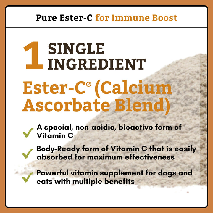 Pure Ester-C Powder for Dogs &amp; Cats - 4 Oz - Vitamin C Supplement for Immune Support, Skin &amp; Coat Health, &amp; Allergy Relief - Dog Vitamin Powder for Itchy Skin &amp; Homemade Food