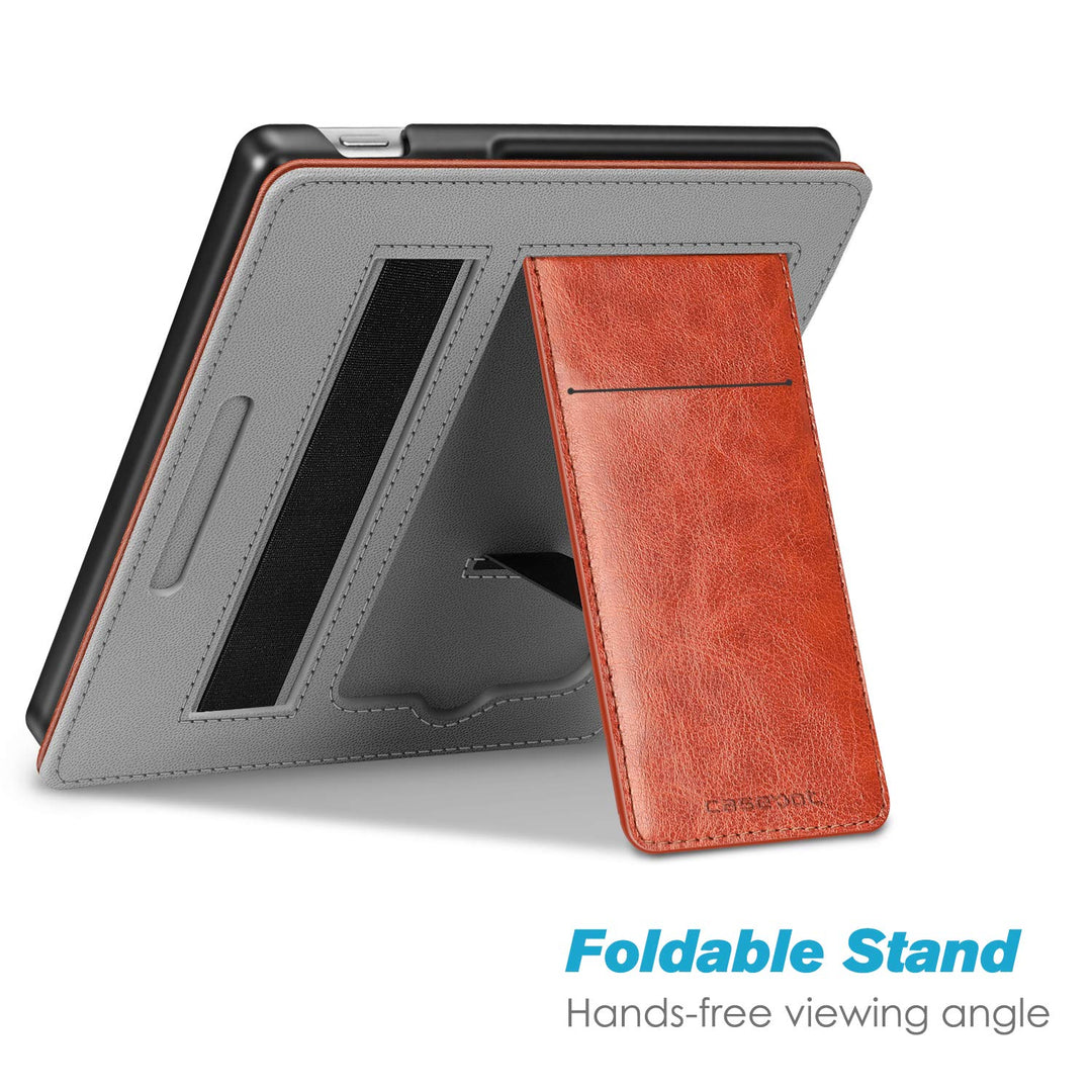 Stand Case for Kindle Oasis (10th/9th Generation, 2019/2017 Release) - Premium PU Leather Sleeve Cover with Card Slot and Hand Strap, Vintage Brown