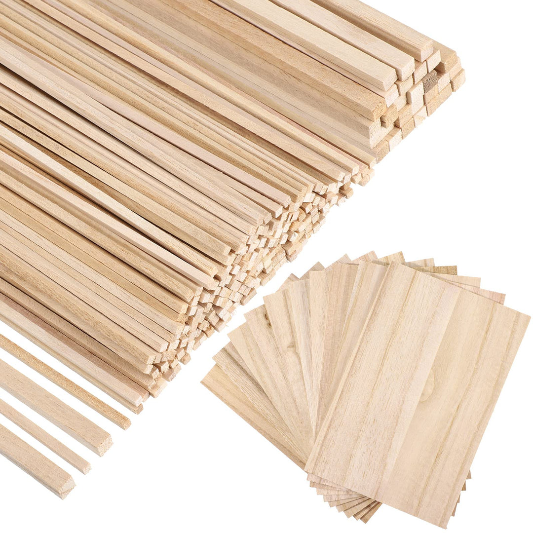 240 Pieces Balsa Wood Sticks Hardwood Square Wooden Craft Dowel Rods Unfinished Balsa Wood Sheets 12 Inch Thin Wooden Strips 1/4 Inch 1/8 Inch for DIY Molding Crafts Projects Making