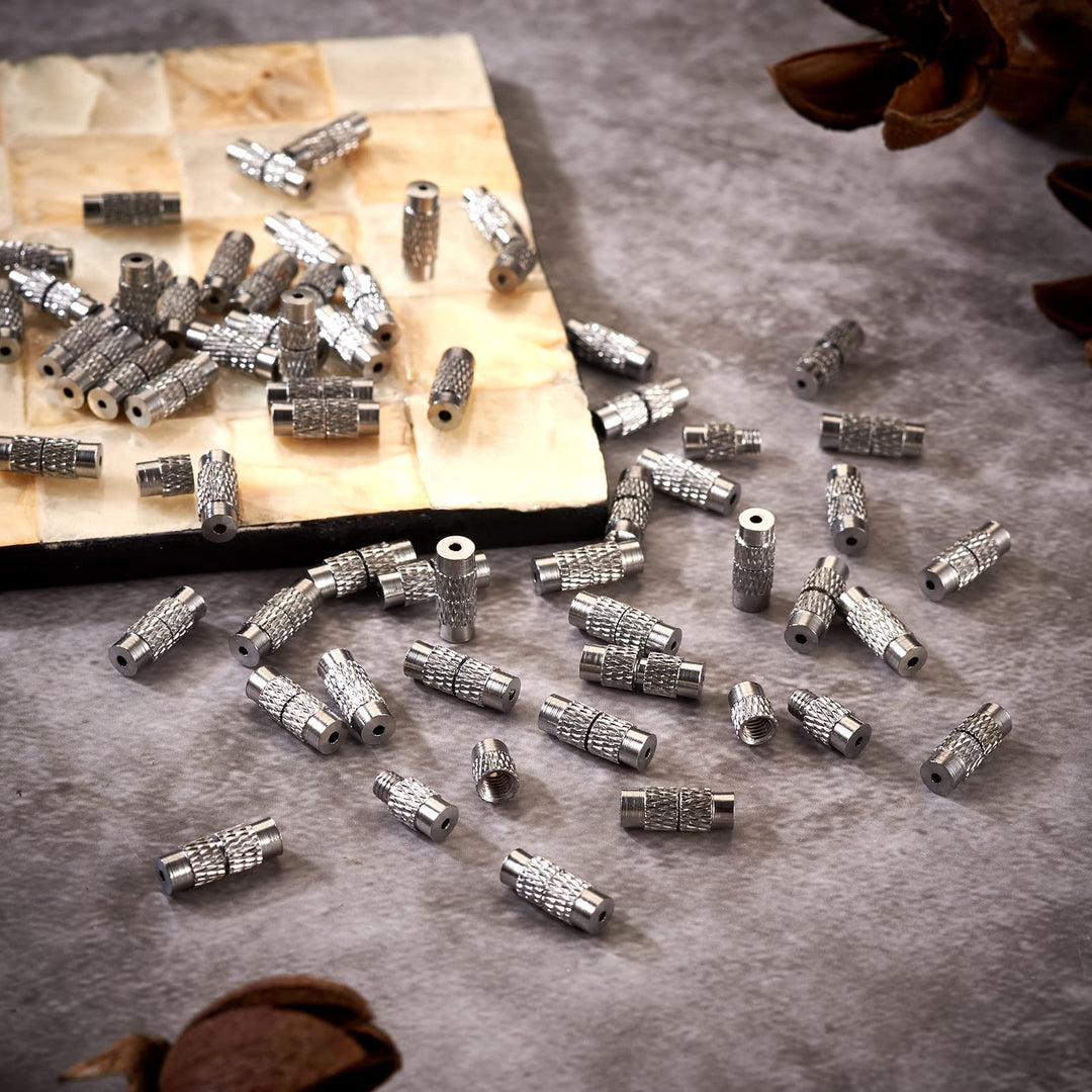 100 Sets Brass Screw Twist Clasps Platinum Plated 1-1.2mm Hole Tube Fastener Cord End Caps 12x4mm for DIY Jewelry Bracelet Necklace Making