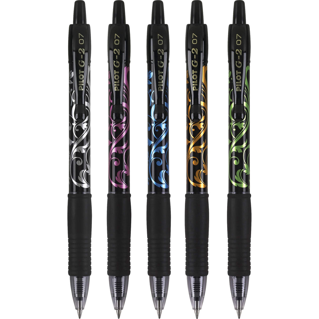 Pilot, G2 Premium Gel Roller Pens, Fine Point 0.7 mm, Fashion Collection, Black, Pack of 5
