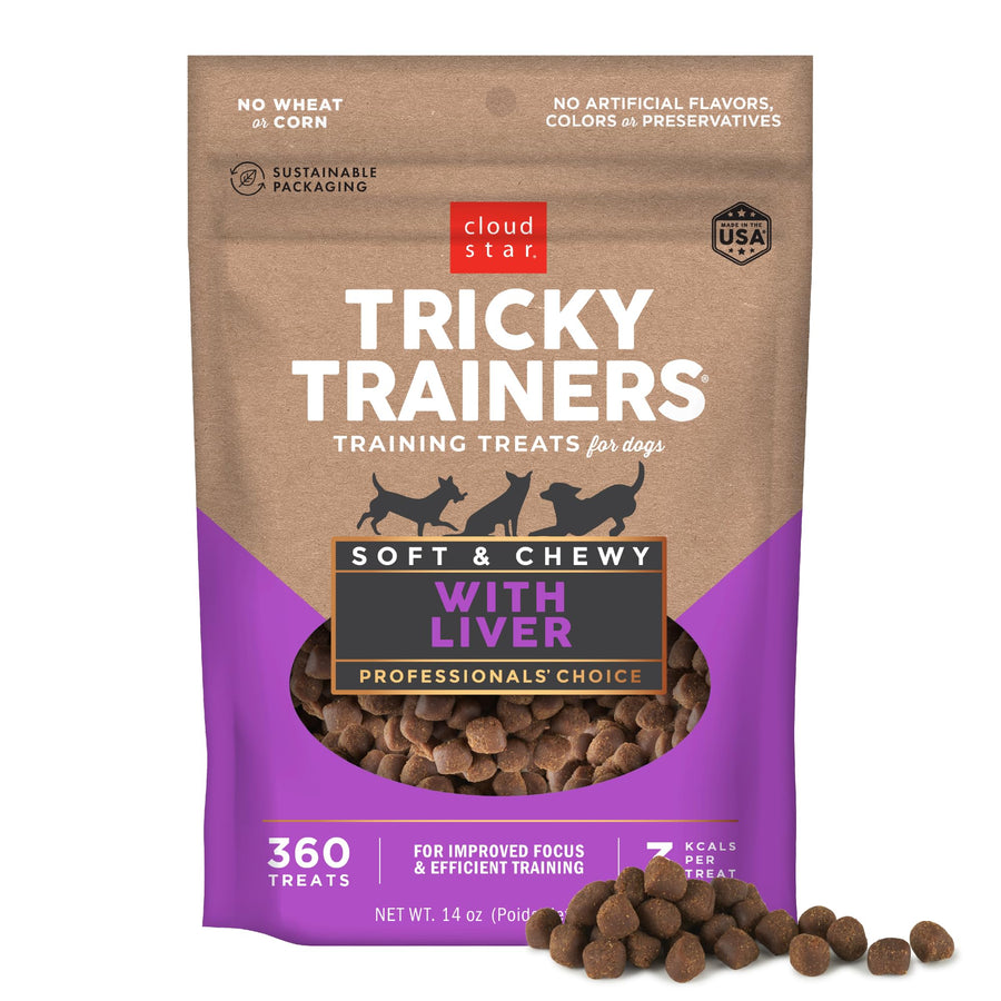 Tricky Trainers Soft & Chewy Dog Training Treats 14 oz. Pouch, Liver Flavor, Low Calorie Behavior Aid with 360 treats
