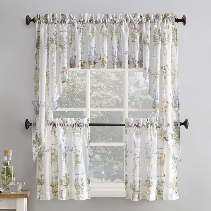 Eve&#39;s Garden Semi-Sheer Rod Pocket Kitchen Curtain Tier Pair, 54 x 38, White