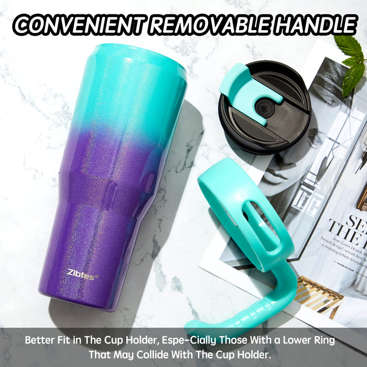 40oz Insulated Tumbler With Lid and Straws, Stainless Steel Double Vacuum Coffee Tumbler With Handle, Keeps Drinks Cold up to 34 Hours or Hot for 12 Hours(Black 1 pack)