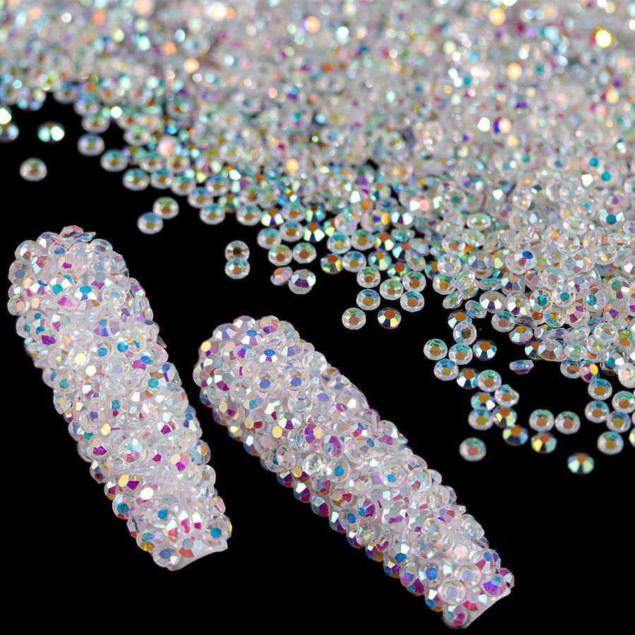5000PCs 2.4mm Mini AB Glass Crystals for Nail Art Manicure Iridescent Long Lasting Like Swarovski Shine Rhinestone Bead Gem Jewelry Diamond