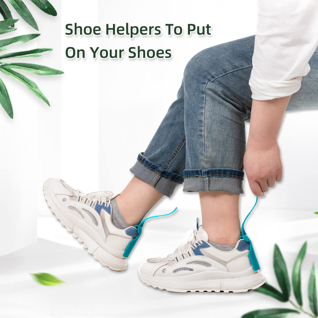 4PCS Lazy Shoe Helper, Shoe Lifting Helper-Handled Shoe Horn for Seniors, Elderly, Disabled (White)