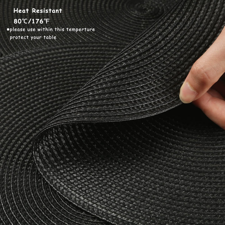 Placemats Round Placemats for Dining Table Set of 6, 12.6 Inch Small Circle Placemats Washable Heat Resistant Non Slip Round Table Mats Black