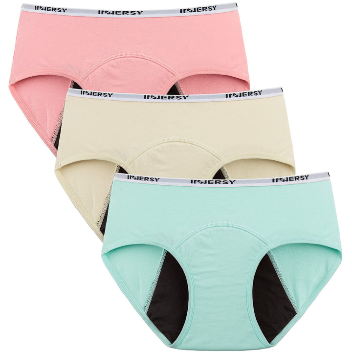 Big Girls&#39; Period Panties Menstrual Underwear for First Period Starter 3-Pack(Brights,L(12-14 yrs))