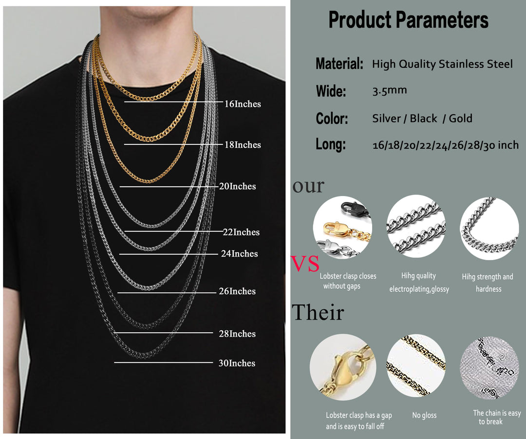 Jstyle 3.5mm Cuban Link Chain Necklace for Mens Women B