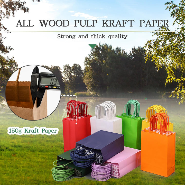 AZOWA Gift Bags Blue Kraft Paper Bags with Handles (6 x