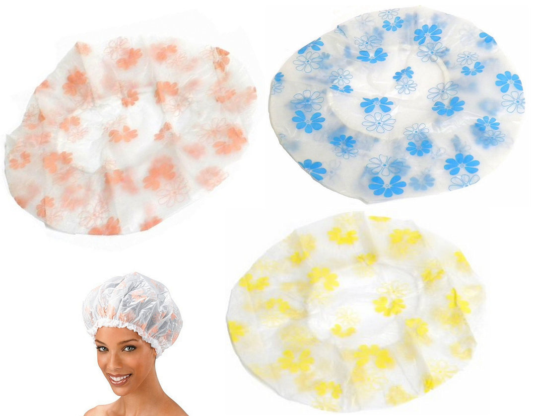 kantareshwar™3 Large (Adult Size) Multipurpose Bathing &amp; Shower Caps - Reusable, Washable (1 Blue, 1 Yellow &amp; 1 Peach Floral)