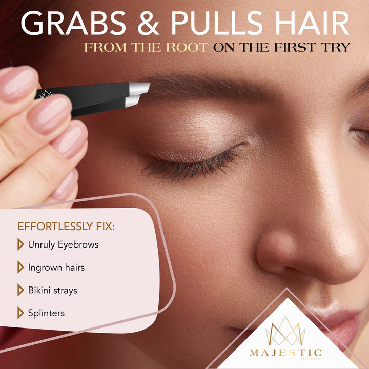 Black : Slant Tweezers - - Stainless Steel High Performance Eye Brows Slant Tweezer - Expert Precision Best for Plucking hair -Steel Ends Meet Perfectly- Life Time Guarantee !! (black)