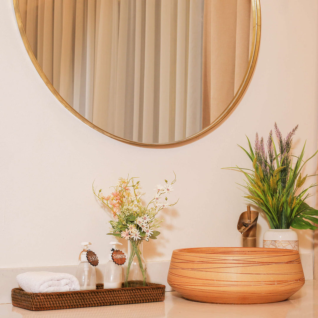 Rattan Toilet Tank Basket Guest Towel Holder for Serving Organizing Bread Shelves 17&#39;&#39; x 6&#39;&#39; x 2&#39;&#39; Bathroom Counter and Storage Decorative Wicker Tray (17 x 6 x 2 inches, Dark Brown)