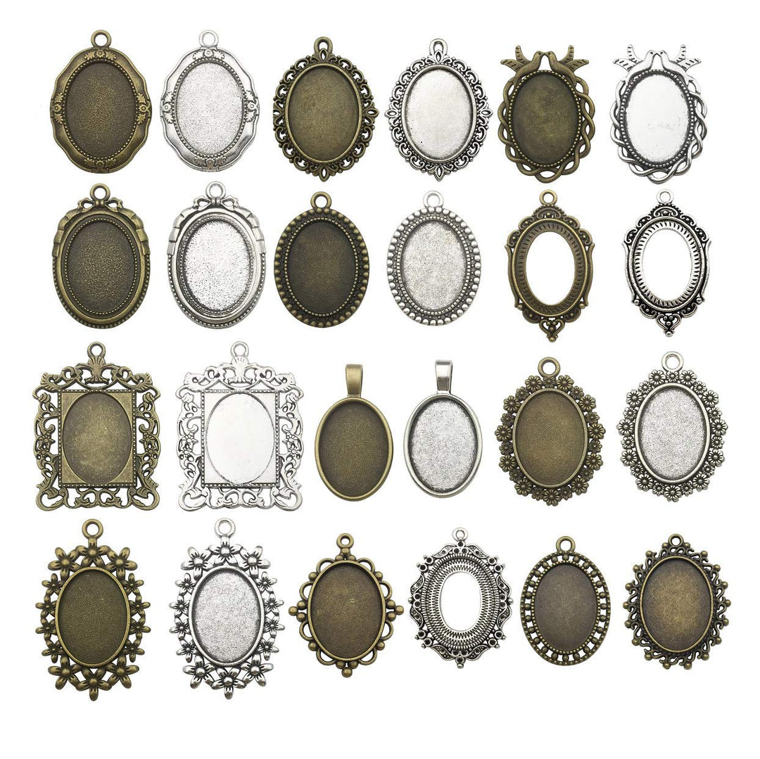 10 Sets Fit 18mm Moon Rotation Double Side Round Blank Bezel Pendant Trays Base Cabochon Settings Trays Pendant Blanks Jewelry Making DIY Findings (M133)